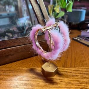 Furry Pink Hoop Earrings